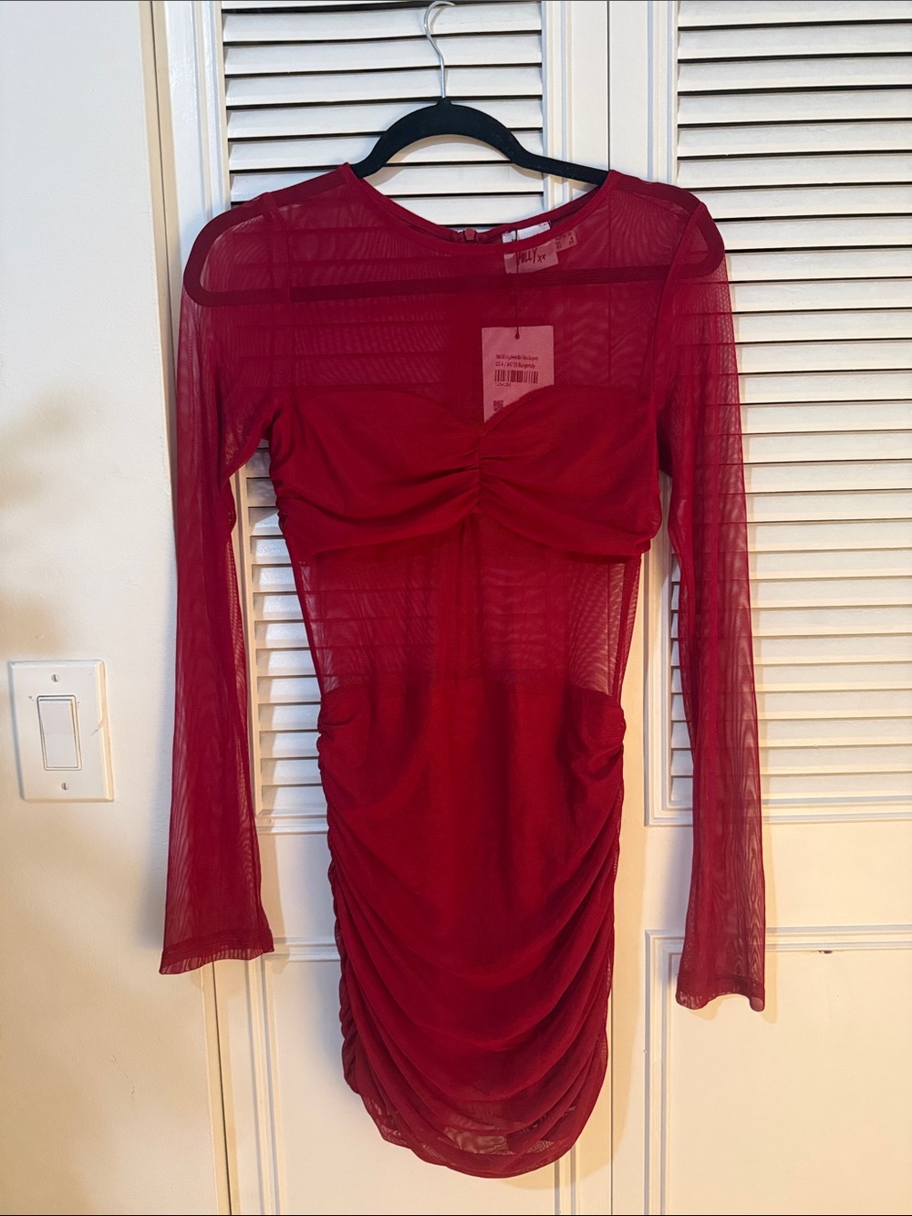 Princess Polly Red Sheer Mesh Ruched Bodycon Mini Dress (Brand New, Tags On)